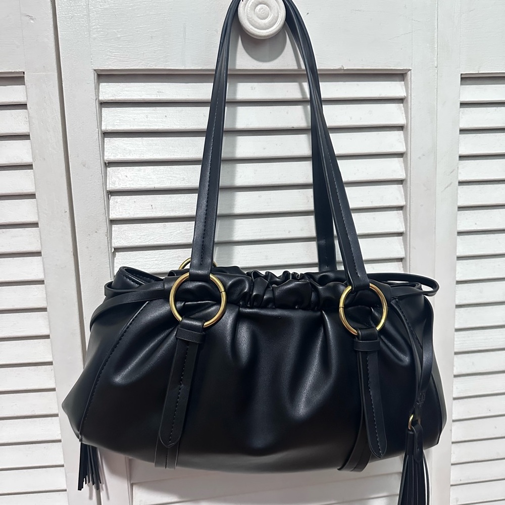 Miu Black Shoulder Bag with Tassel - Picture 3 of 8